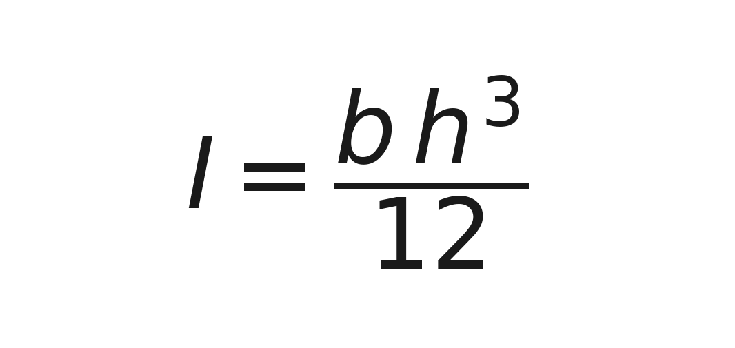 Second moment of area formula for a rectangular cross-section, showing I equals width multiplied by thickness cubed divided by twelve.